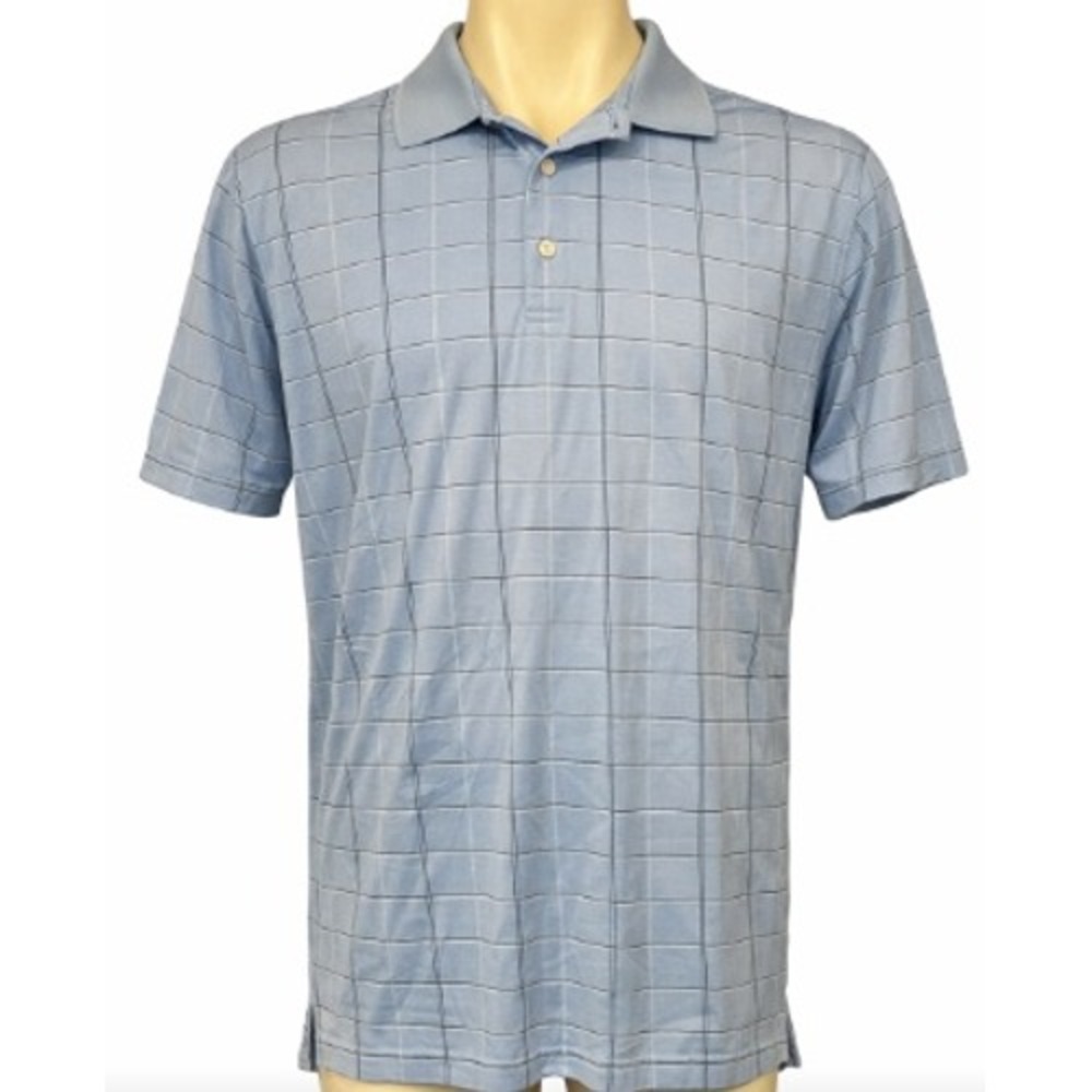 !! SOLD !! Peter Millar Cotton Golf‎ Polo Shirt Men's L Blue Windowpane Plaid